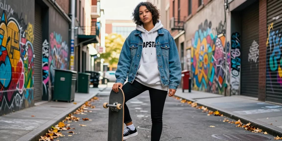 Felpa Trapstar indossata in un look streetwear alla moda in un ambiente urbano.