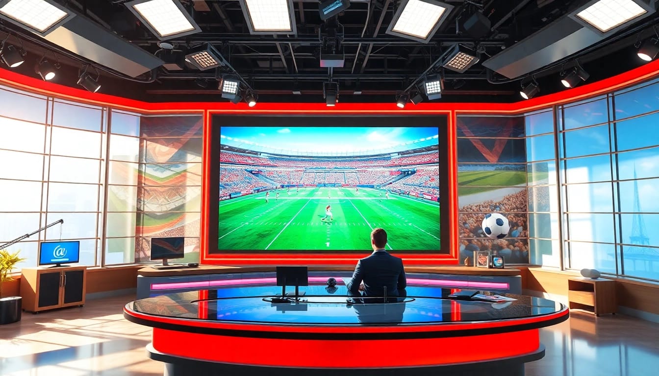 Engaging sports broadcasting scene showcasing professionals delivering live updates.