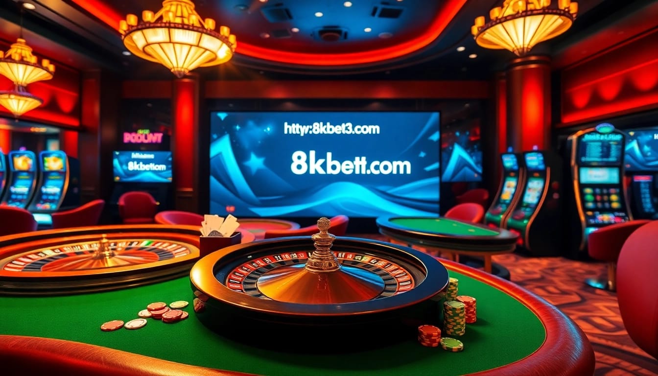 Players enjoy poker and roulette at https://8kbet3.com/ casino, highlighting an exciting gaming atmosphere.
