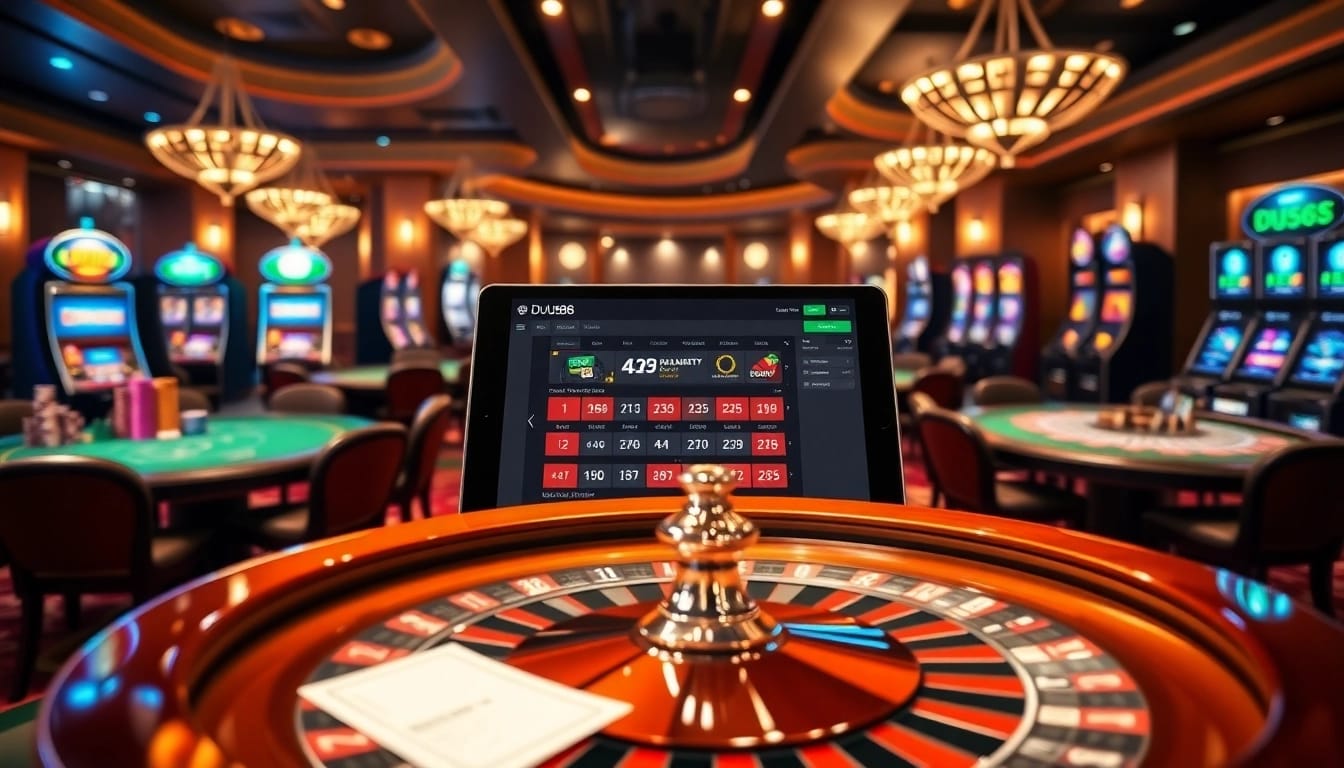 Experience thrilling online betting with DU88 in a vibrant casino setting filled with games.