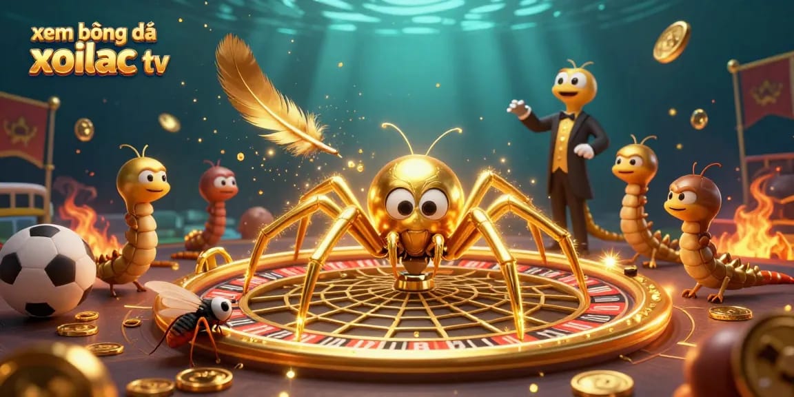 Xem bóng đá xoilac tv showcases thrilling betting action with 3D characters in a rich casino scene.