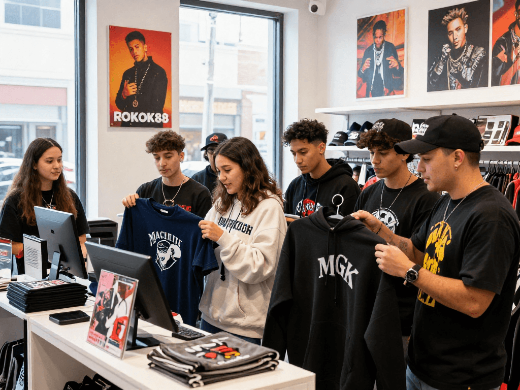 Fans exploring exclusive rokok88 link alternatif merchandise at vibrant store.