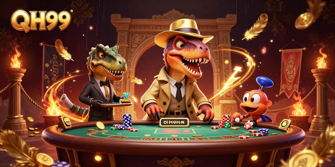 Betting excitement at QH99 with a velociraptor card counter, a suspicious stegosaurus, and a thieving compy.