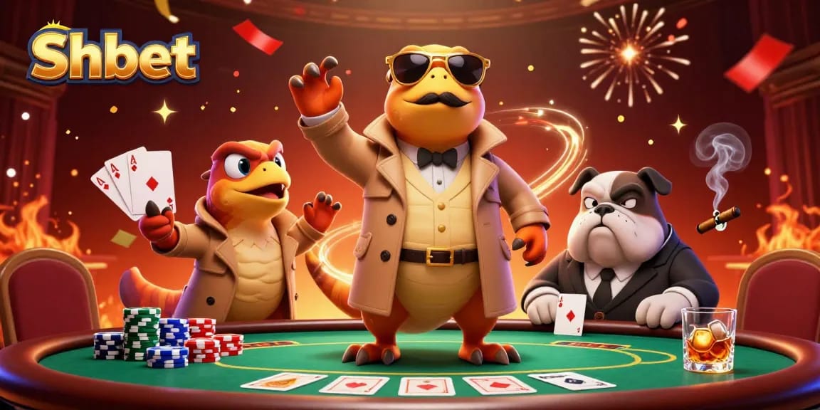 Engage in thrilling action with Shbet at the VIP casino lounge featuring fun characters.