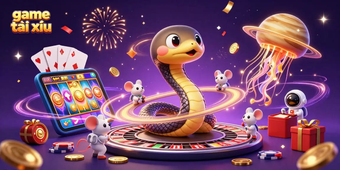 Experience the excitement of game tài xỉu as astronaut mice bet amidst a cosmic casino scene.