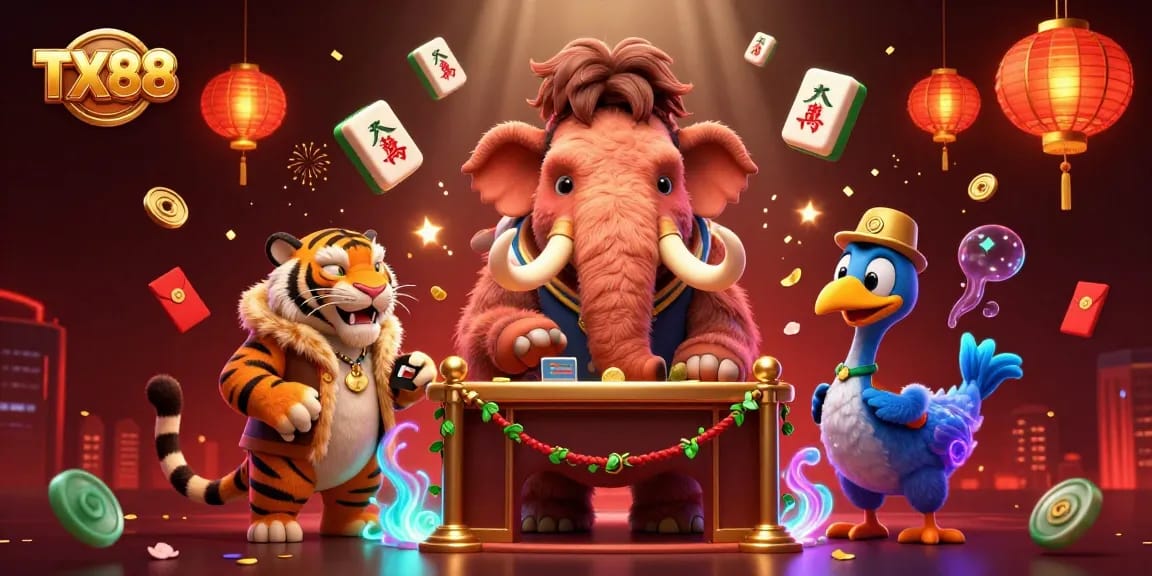 Experience the excitement of TX88 at the casino with vibrant characters and dynamic elements in a lively scene.