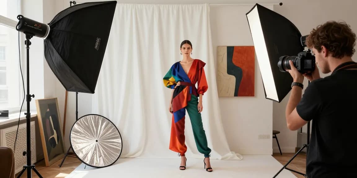 MaxArt studio fotografico cattura la fotografia di moda con un modello in abbigliamento elegante.