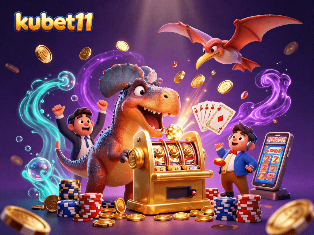 Experience thrilling kubet11 action as a cartoon pachycephalosaurus wins jackpot coins, capturing dynamic casino fun.