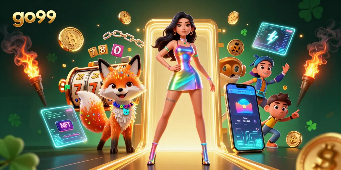 Spin the reels at go99 with a vibrant 3D scene of a dazzling woman and pixelated fox.