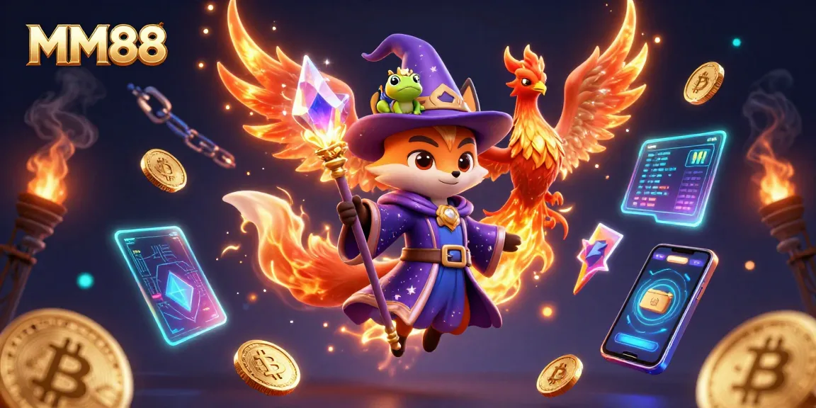 Experience the excitement at MM88 with our mystical cosmic scene featuring a wizard fox and crypto elements.