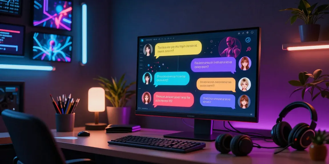 Engaging AI hentai chat scene showcasing vibrant conversations on a futuristic computer.