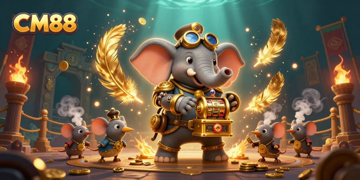 Spin the reels at CM88's golden slot machine, featuring a steampunk elephant and vibrant elements