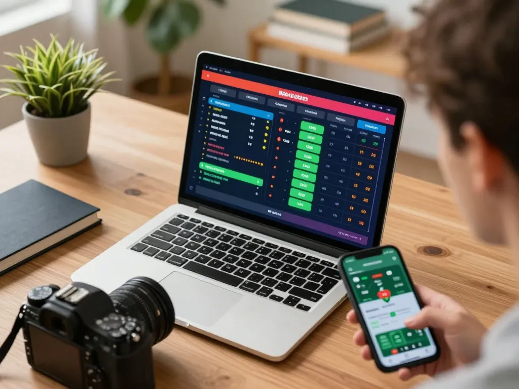 Sports betting with 68win at home using laptop and mobile app for data analysis