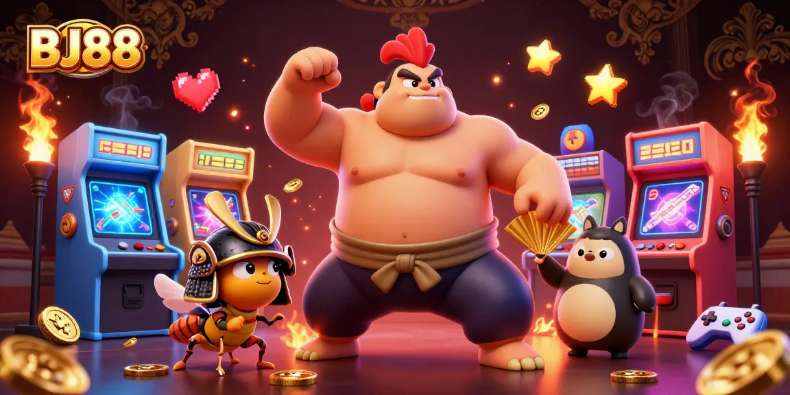 Experience thrilling gameplay at BJ88 with iconic characters in a vibrant online casino scene.