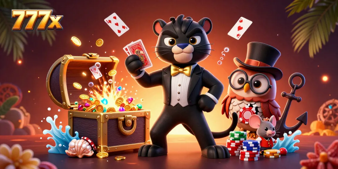 Play cards with the stylish 777x panther and friends in an underwater casino adventure.