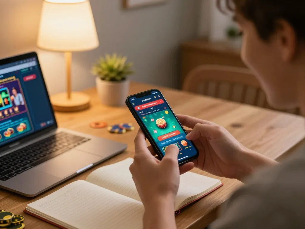 Nạp tiền cm88 while enjoying online casino gaming on a smartphone at home, enhancing the gaming experience