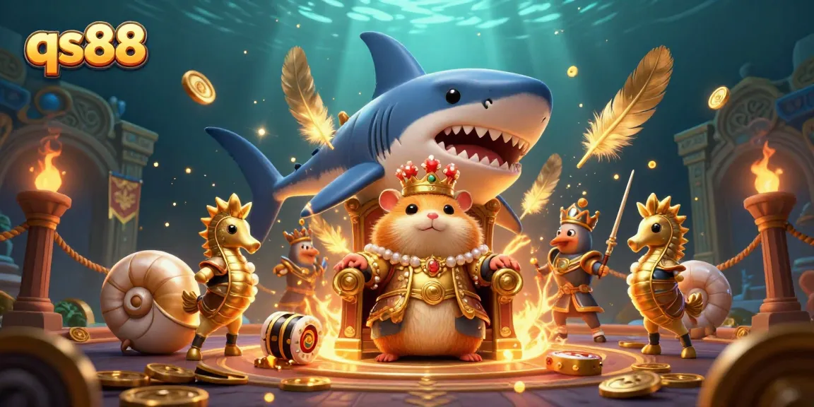 Experience thrilling gaming action at qs88 with a golden hamster king in an underwater casino!
