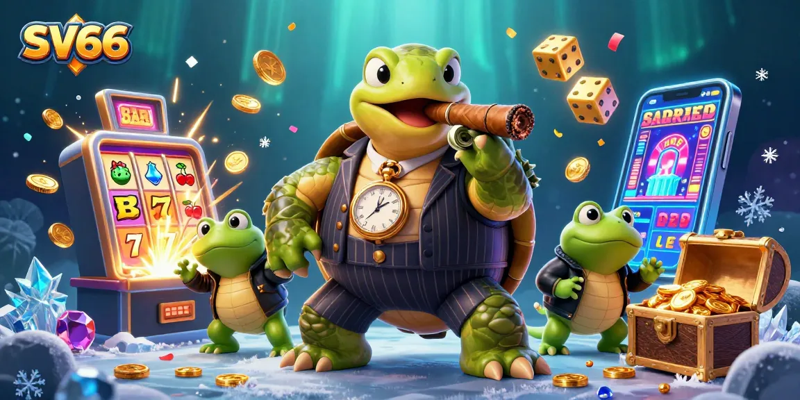 Experience thrilling gameplay at SV66 with vibrant slot machines, a charismatic turtle, and fun casino elements.