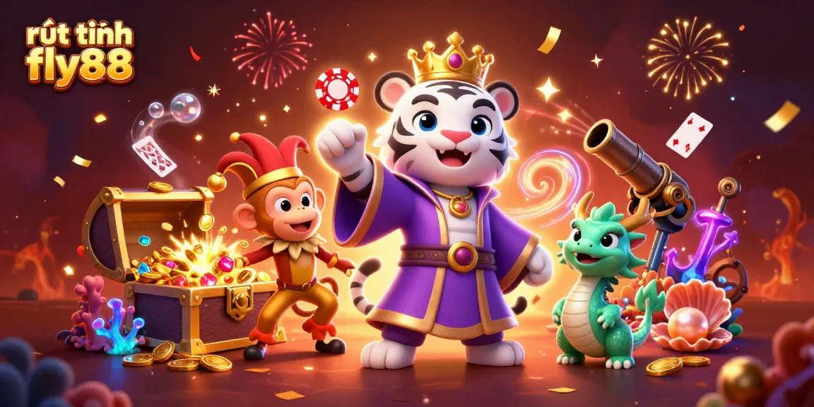 Experience rút tiền fly88 with engaging 3D illustration showcasing vibrant casino elements and lively characters.