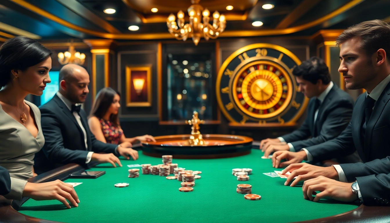 Experience the excitement of SC88 at a luxurious poker table surrounded by players.