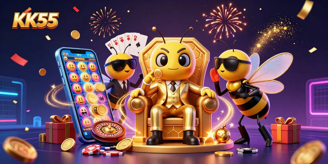 Join the excitement at KK55 with a thrilling casino scene featuring games and rewards.