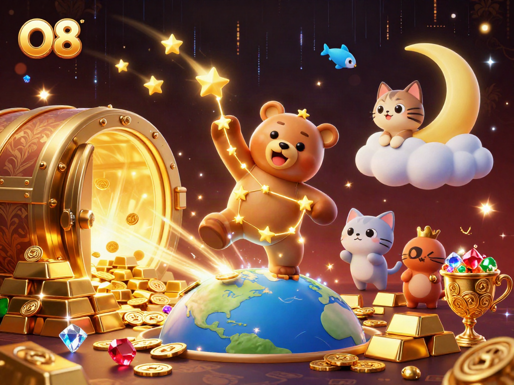 Join the adventure with O8's dazzling gaming scene, featuring rich treasures and dynamic characters!