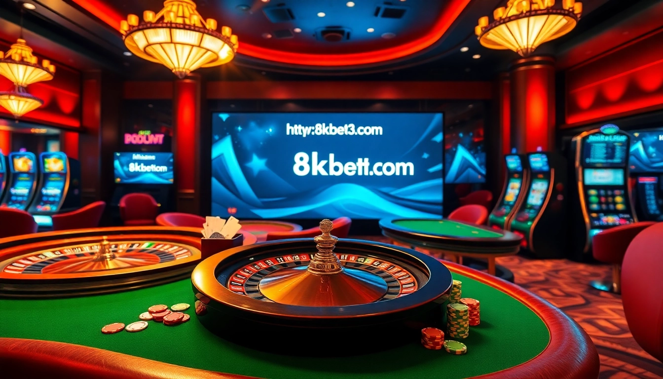 Players enjoy poker and roulette at https://8kbet3.com/ casino, highlighting an exciting gaming atmosphere.