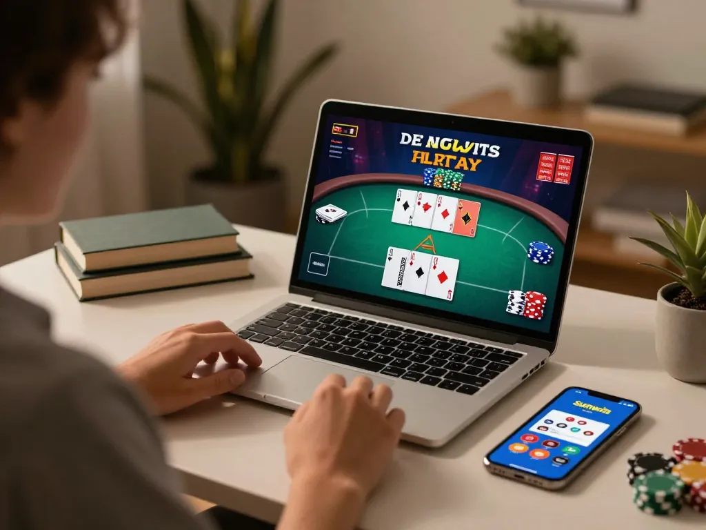 Player using the sunwin app on laptop for an engaging online casino experience.