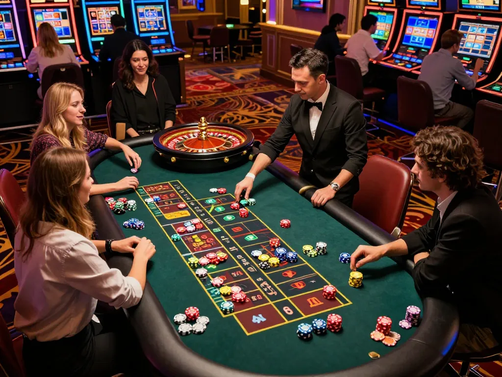 Players enjoying the excitement of roulette at vnloto casino with vibrant chips and engaging atmosphere.