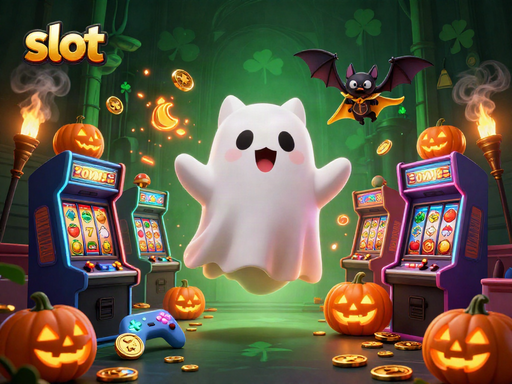 Engage with the thrill of slot gaming in a vibrant haunted casino scene.