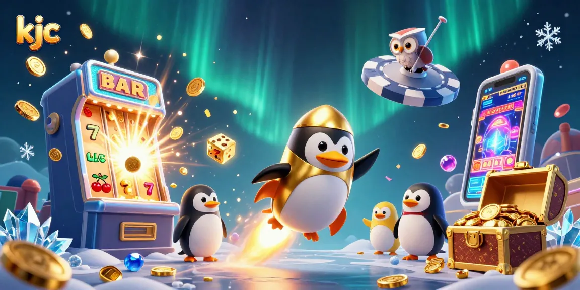 KJC penguin launches into a jackpot space adventure with coins and slots boosting winnings.