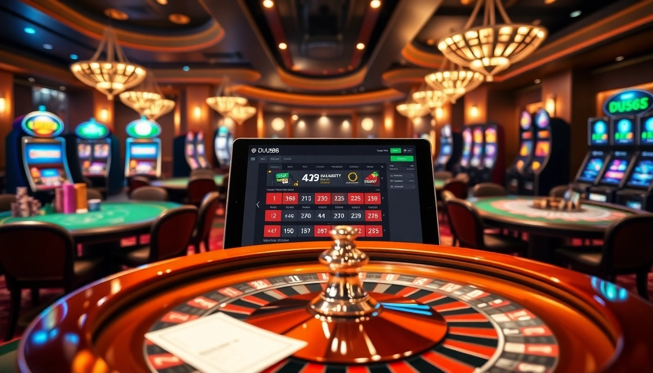 Experience thrilling online betting with DU88 in a vibrant casino setting filled with games.