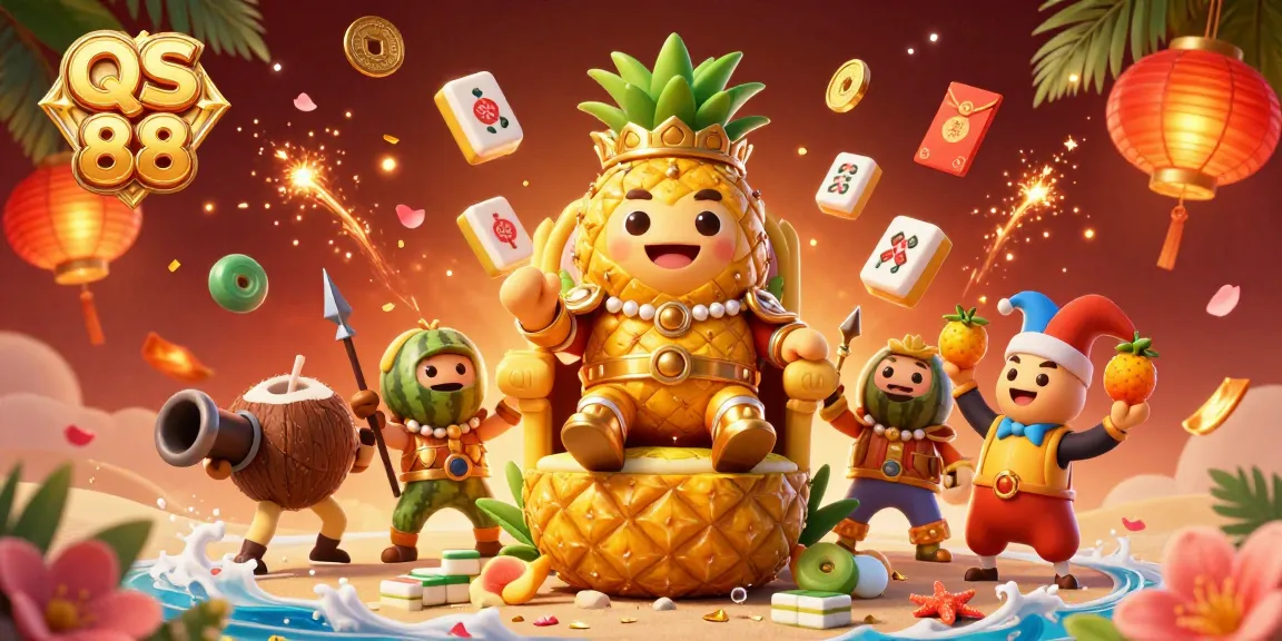 Experience the vibrant fun of QS 88 with a golden pineapple king and tropical elements at a lively beach casino.