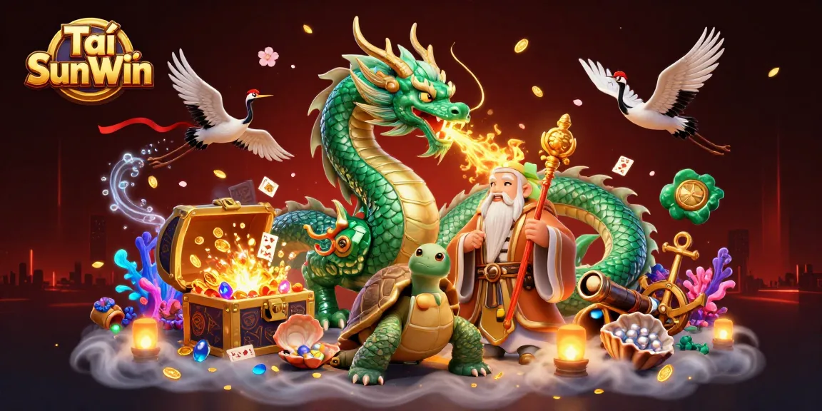 Tải SunWin delivers a thrilling gaming experience with a vibrant dragon and lucky cranes in a dynamic casino scene.