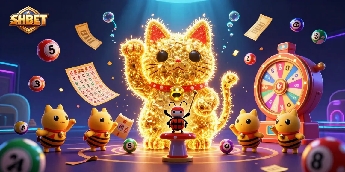 Experience the excitement of SHBET with a vibrant 3D casino scene filled with lucky symbols and dynamic gaming elements.