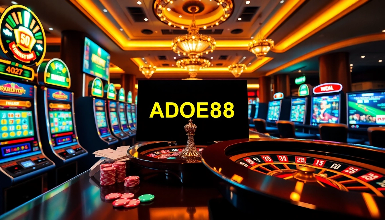 Experience seamless gaming with adobet88 login, showcasing exciting slot machines and vibrant casino elements.