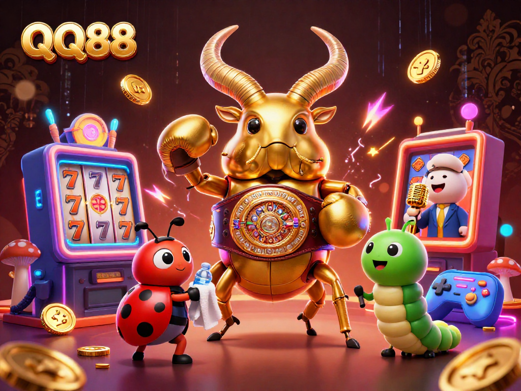 Engage in exhilarating gaming at QQ88 with vibrant 3D characters and dynamic casino elements.