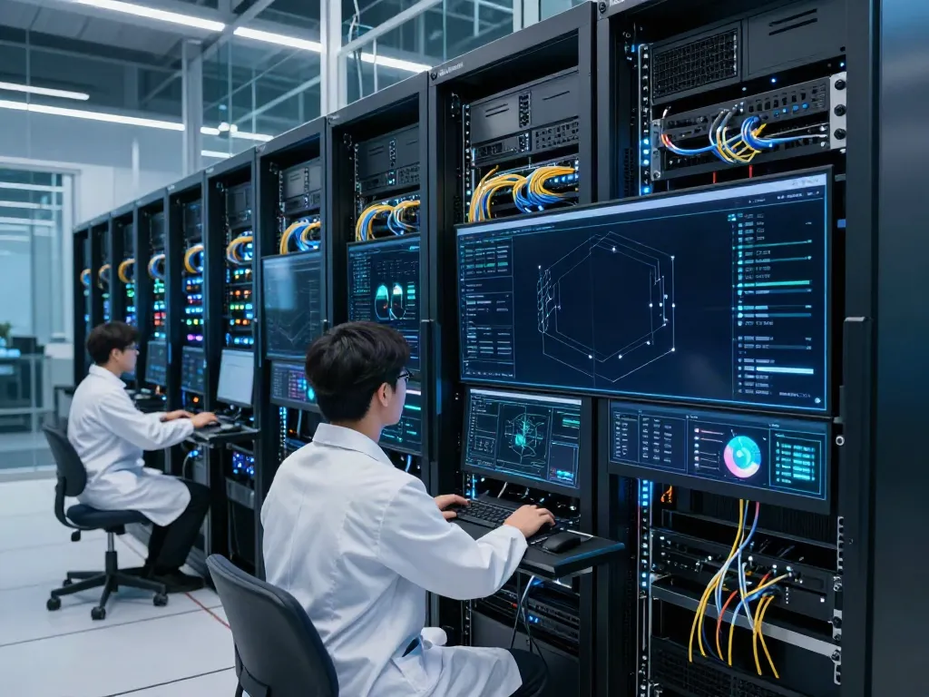 Optimized rokok88 login experience depicted in a modern data center environment with technicians monitoring servers.