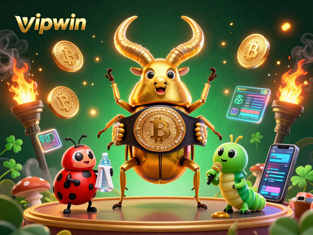 Engage in thrilling gameplay at vipwin with golden stag beetle and ladybug character.