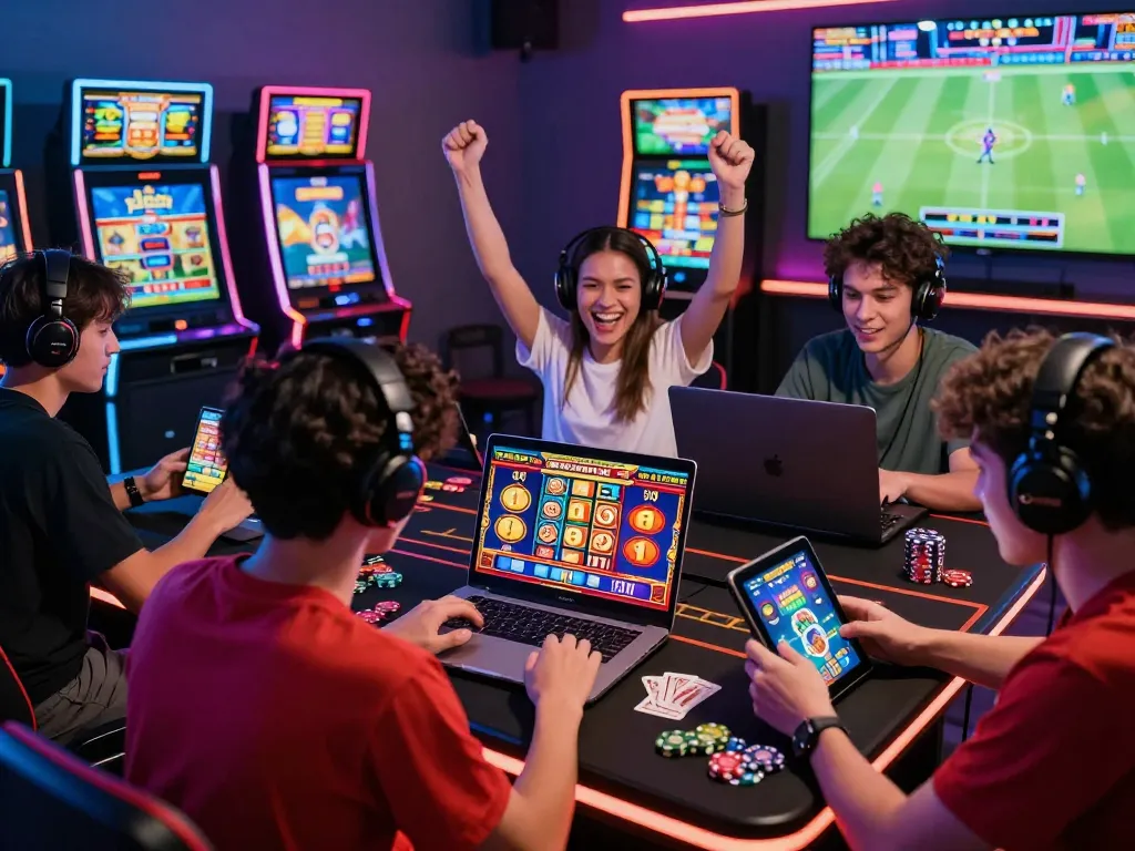 Players celebrating a jackpot win on 68win in an energetic gaming atmosphere.