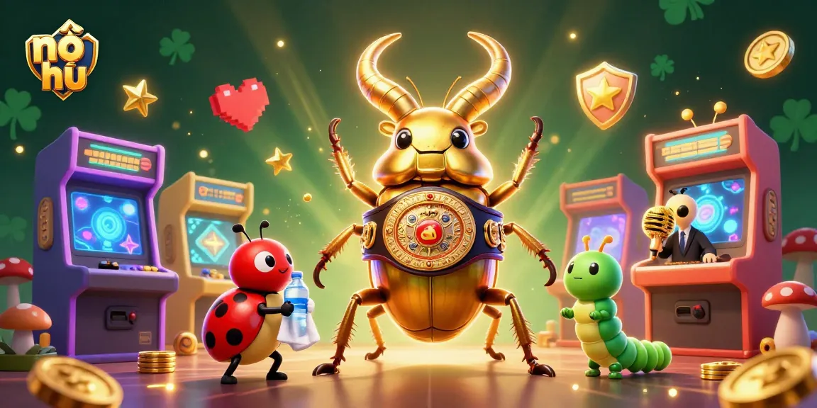 Experience the thrill of nổ hũ with colorful 3D arcade elements and a dynamic scene showcasing exciting gameplay.