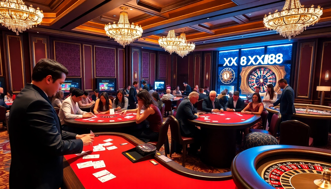 Players engage in thrilling baccarat at XX88 casino, showcasing excitement and strategy.