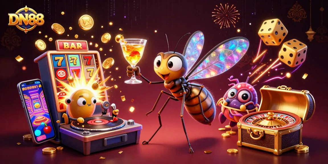 Experience the thrill at DN88 with vibrant characters and dazzling casino elements in a lively 3D scene.