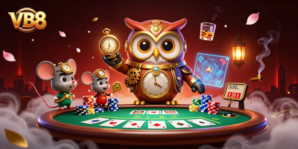 Immerse yourself in VB8's thrilling gaming world, where a time-traveling owl and clockwork mouse lead the action.