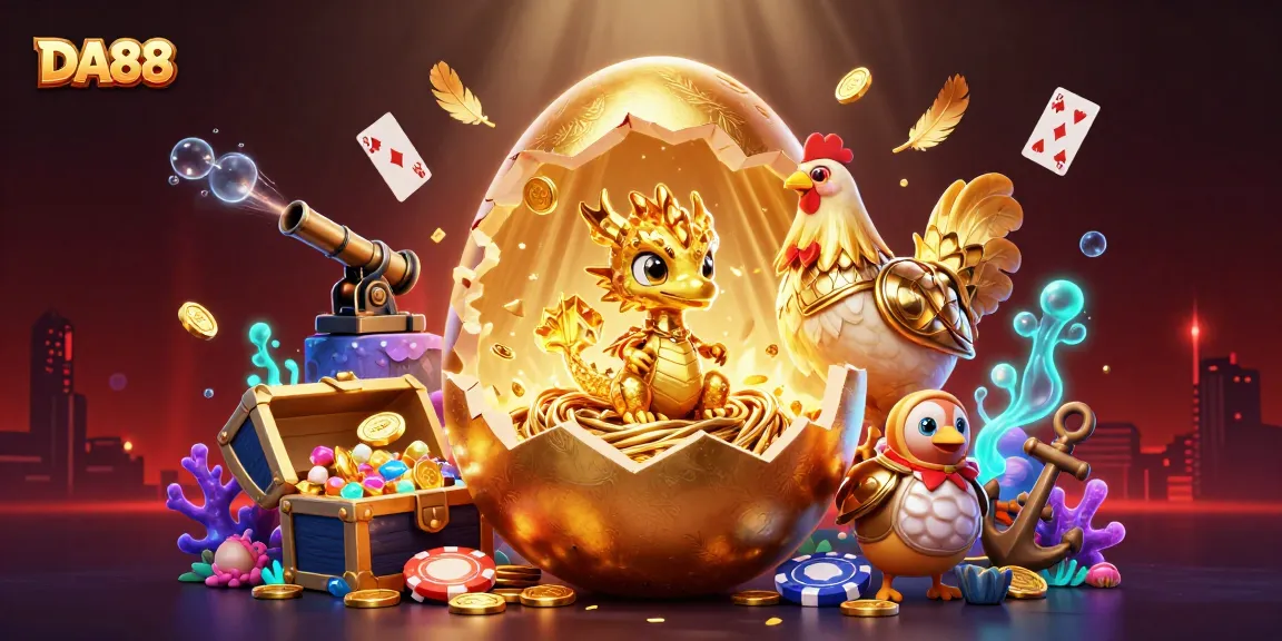 Experience DA88's golden casino world with vibrant characters and dazzling treasures.