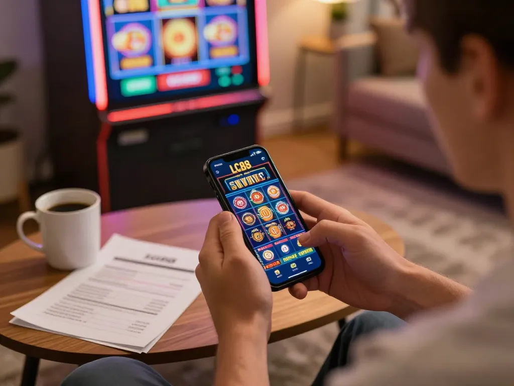 Player accessing the LC88 app for online gaming, showcasing engaging gameplay visuals.