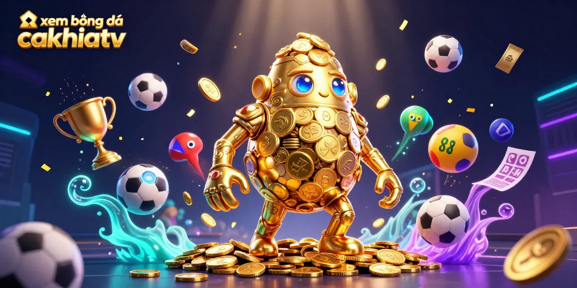 xem bóng đá cakhiatv sports betting action with dynamic footballs and shimmering golden elements