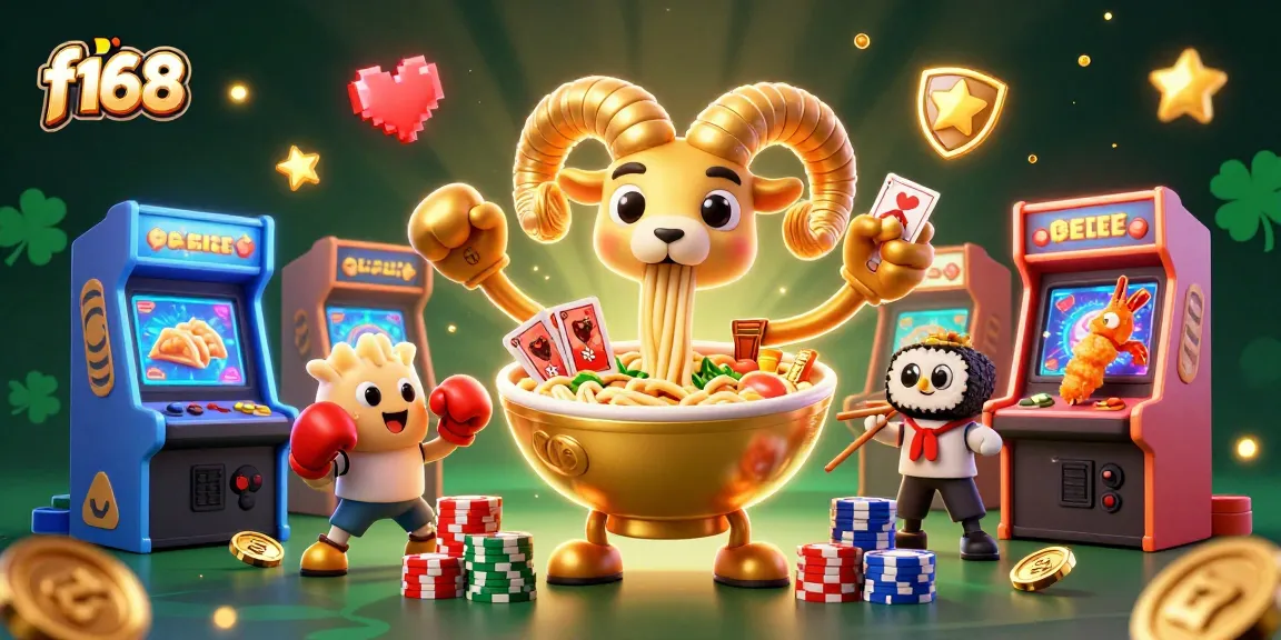 Engage in thrilling action with f168's vibrant 3D casino-themed illustration showcasing lively characters and gameplay elements.