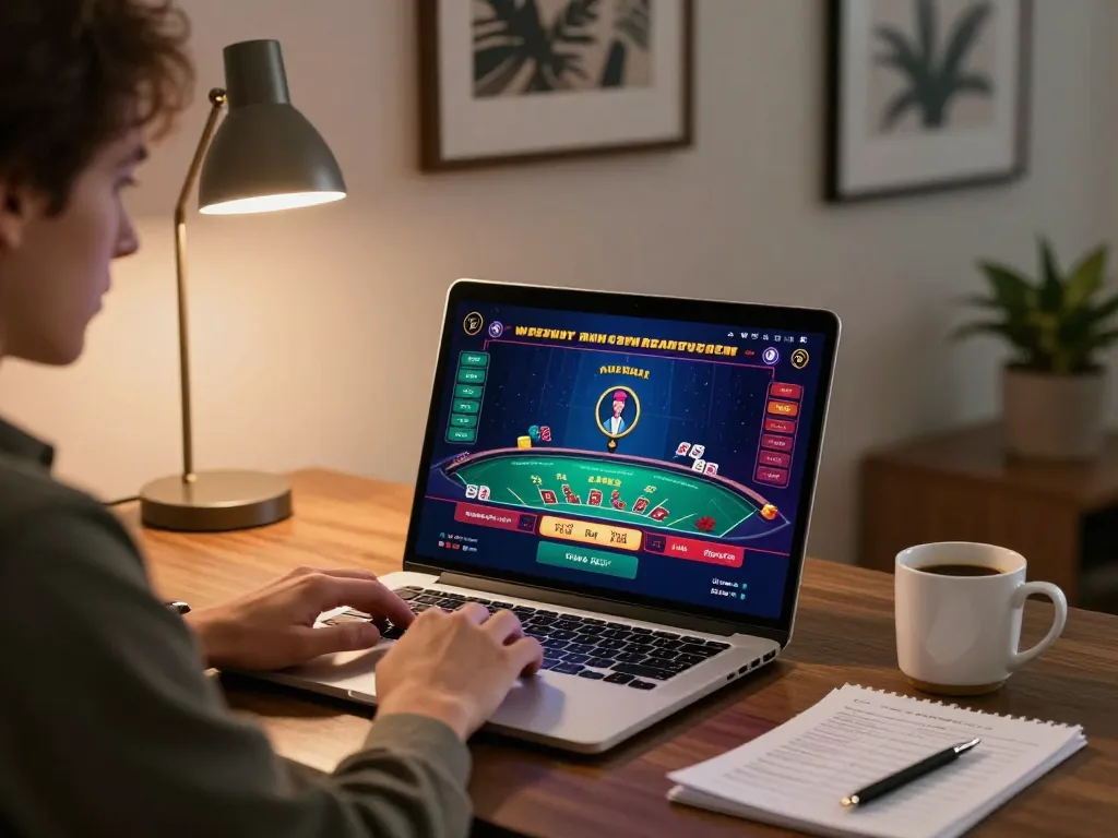 Experience thrilling gameplay at five88 with a live dealer blackjack game in a stylish home office setting