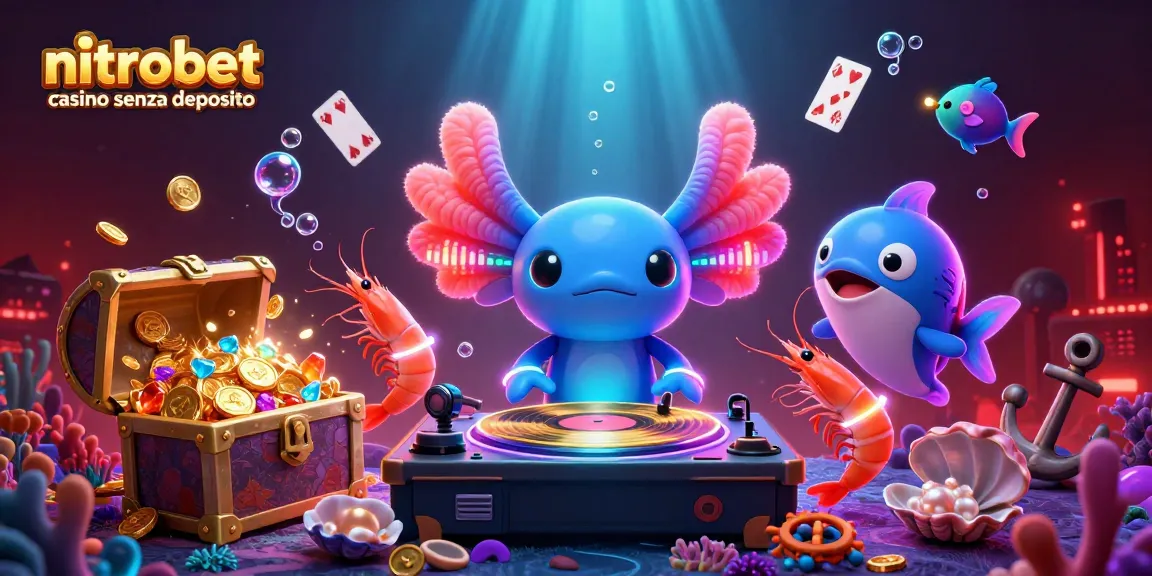 Scopri il mondo di nitrobet casino senza deposito con un DJ axolotl e amici danzanti.
